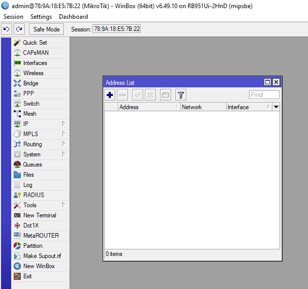 Menu IP Address