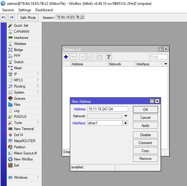 Setting Ether1