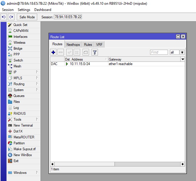 Tampilan IP Routes