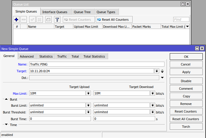 queues traffic ping
