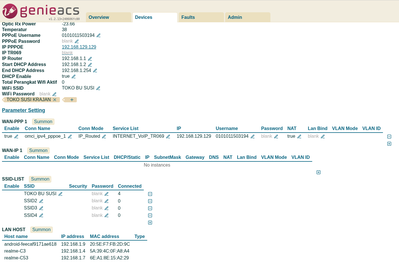 Tampilan genieacs full virtualParameter